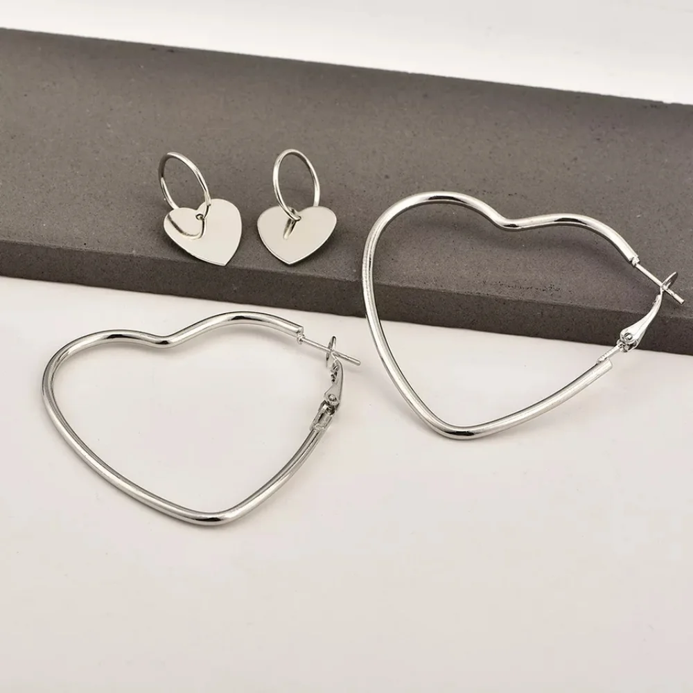 Metal Heart Hoop Earrings Set